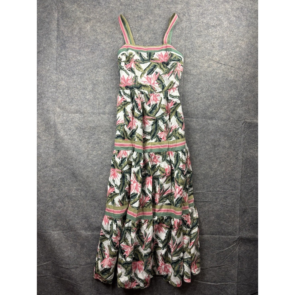 LOFT Paradise Tiered Tropical Vacation Floral Linen Blend Long Maxi Dress Sz 0